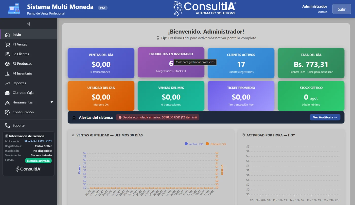 Sistema Multi Moneda — Punto de Venta Profesional, panel principal